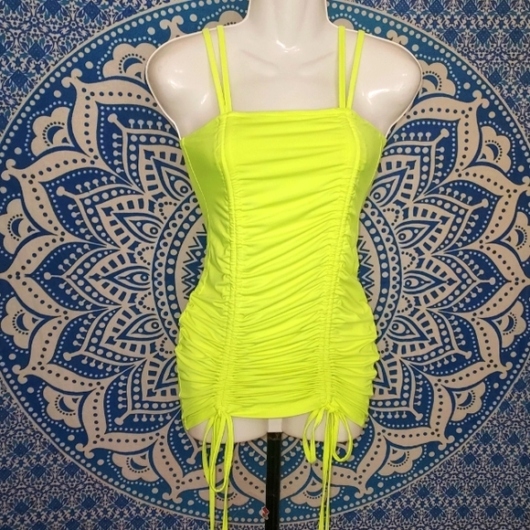 No Tag Tops - Neon Yellow Ruched Bodycon Dress